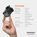 Porodo Dual-Port | Digital Display Quick Charger (with C to C - C to L Cable) - Black.webp