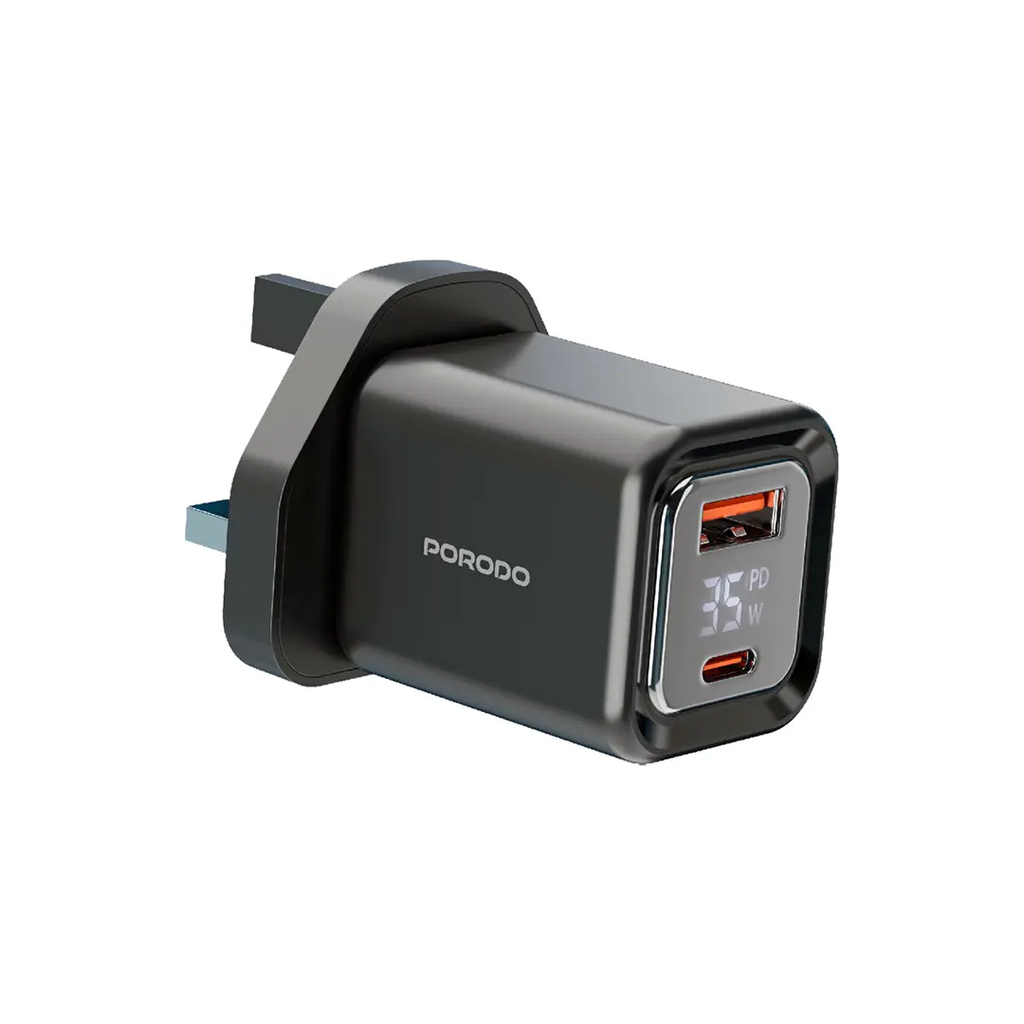[PD-FWCH058-BK] Porodo Dual-Port | Digital Display Quick Charger (with C to C - C to L Cable) - Black (Porodo Dual-Port | Digital Display Quick Charger).webp