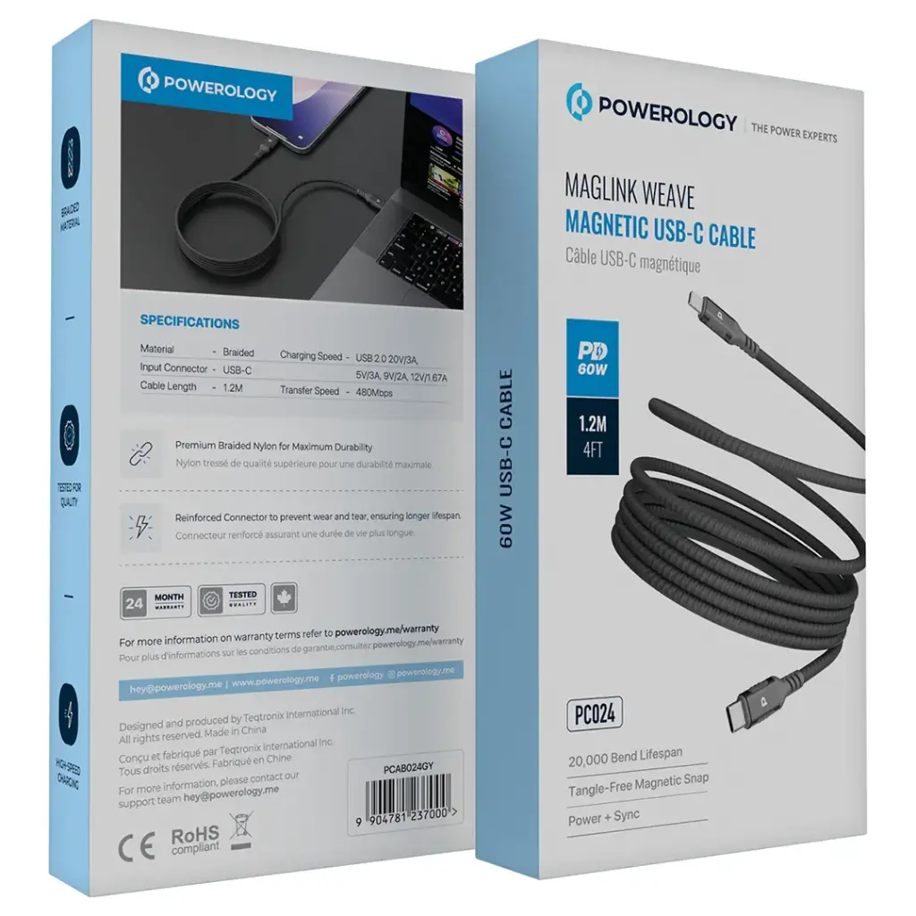Powerology Malinka Weave Magnetic USB-C 1.2m Cable PD 60W.webp