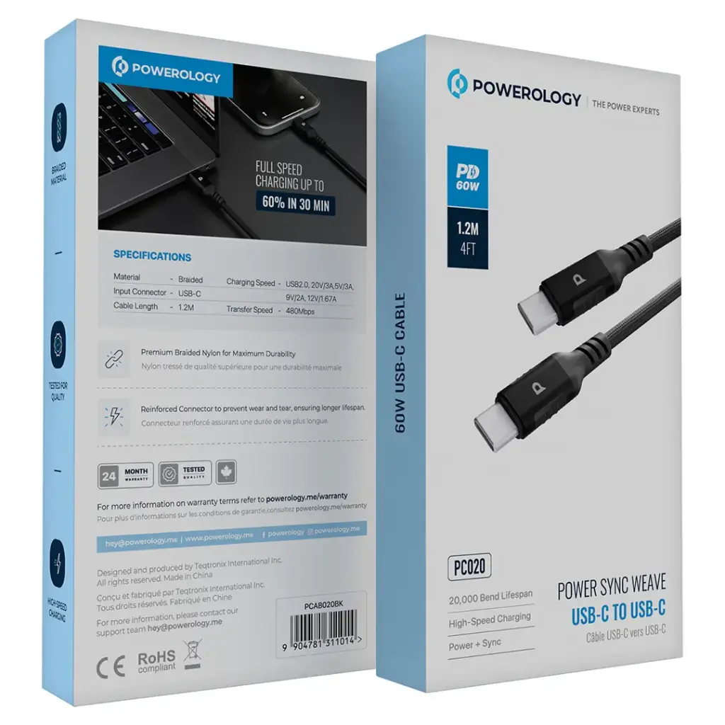 Powerology Power Sync Weave USB-C to USB-C PD 60W.webp