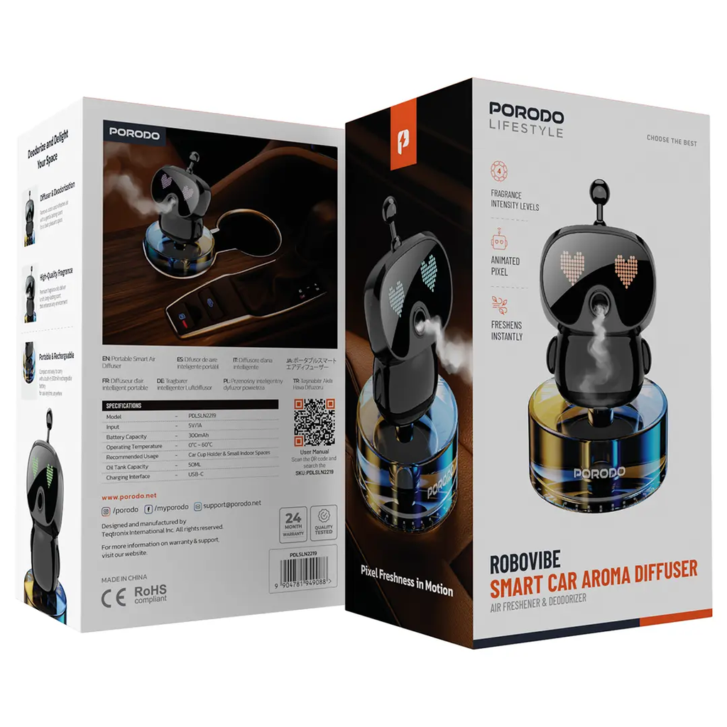 Porodo Lifestyle Robovibe Smart Car Aroma Diffuser - Black.webp