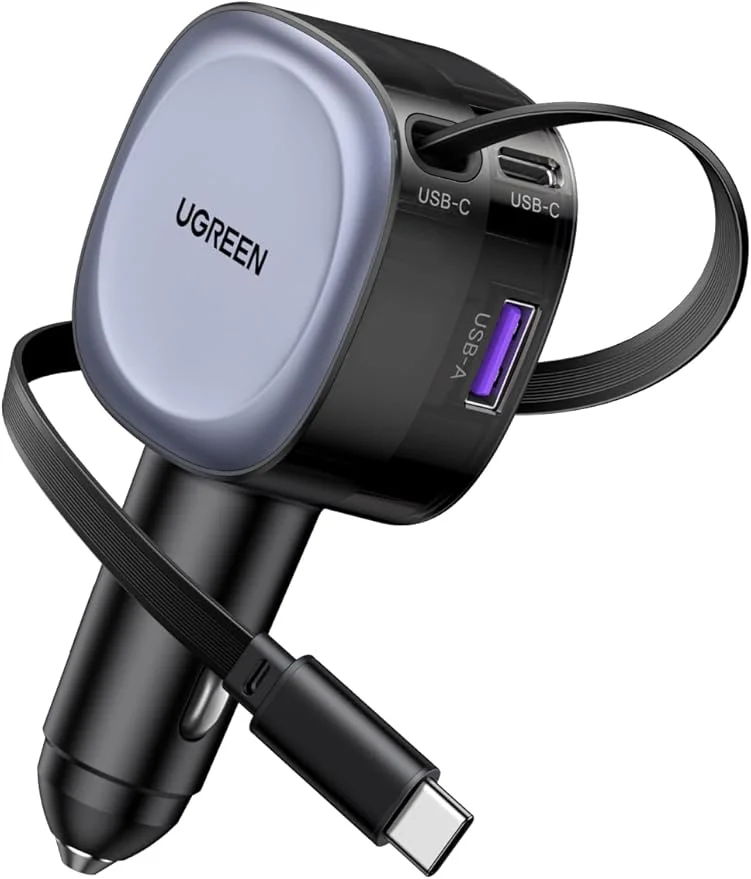 شاحن سيارة UGREEN Nexode Car Charger 75W with Retractable USB-C Cable