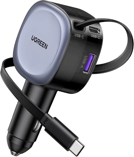 شاحن سيارة UGREEN Nexode Car Charger 75W with Retractable USB-C Cable